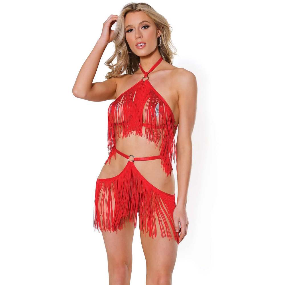 Coquette Sexy Fringe Top Skirt Harness Set